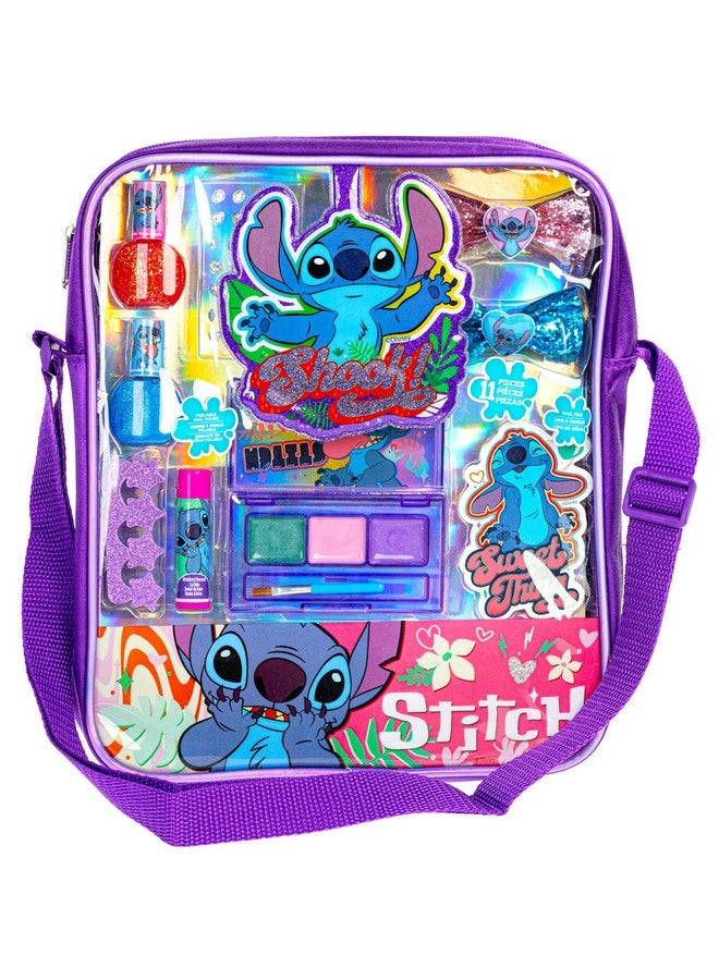 Disney Stitch Makeup Filled Shoulder Bag Includes Lip Gloss Nail Polish Hair Bow & More For Girls Ideal For Ages And Up Perfect For Parties & Makeovers
