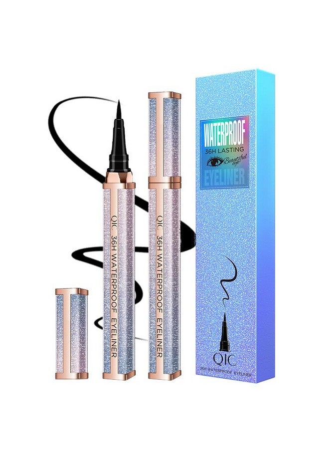 Black Liquid Eyeliner Pencil 36H Waterproof Smudgeproof Sweat Proof Liquid Eyeliner Precision Felt Tip Applicator Longwearing & Ultrapigmented Liquid Eye Liner Makeup(02 Glactic Blue)