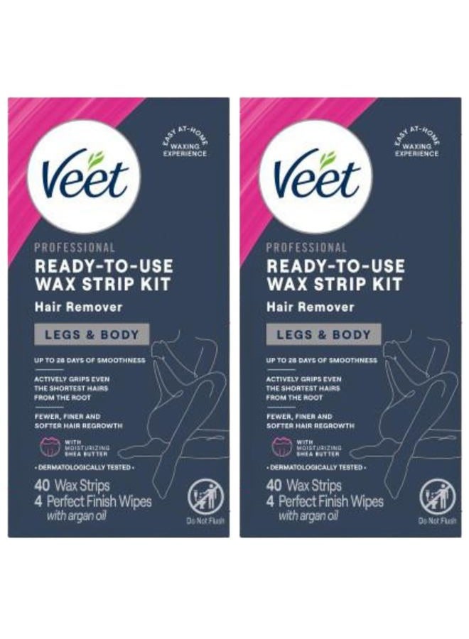 Leg and Body Hair Remover Cold Wax Strips, 40 ct (Pack of 2)
