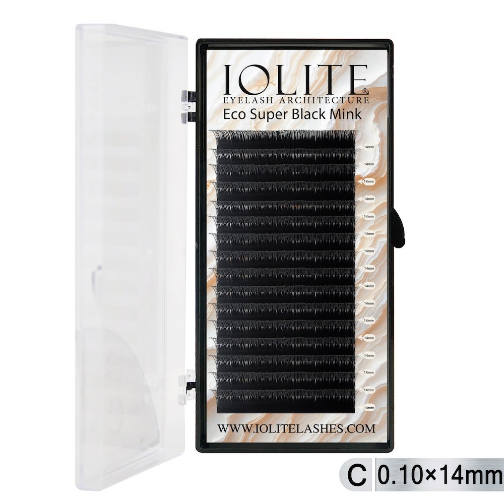 Iolite Super Black Mink Lash Extension – C Curl 0.10T Mix (6mm–15mm) | Premium Black Mink Eyelash Extension Tray for Lash Artists ISBMC10T - 14MM