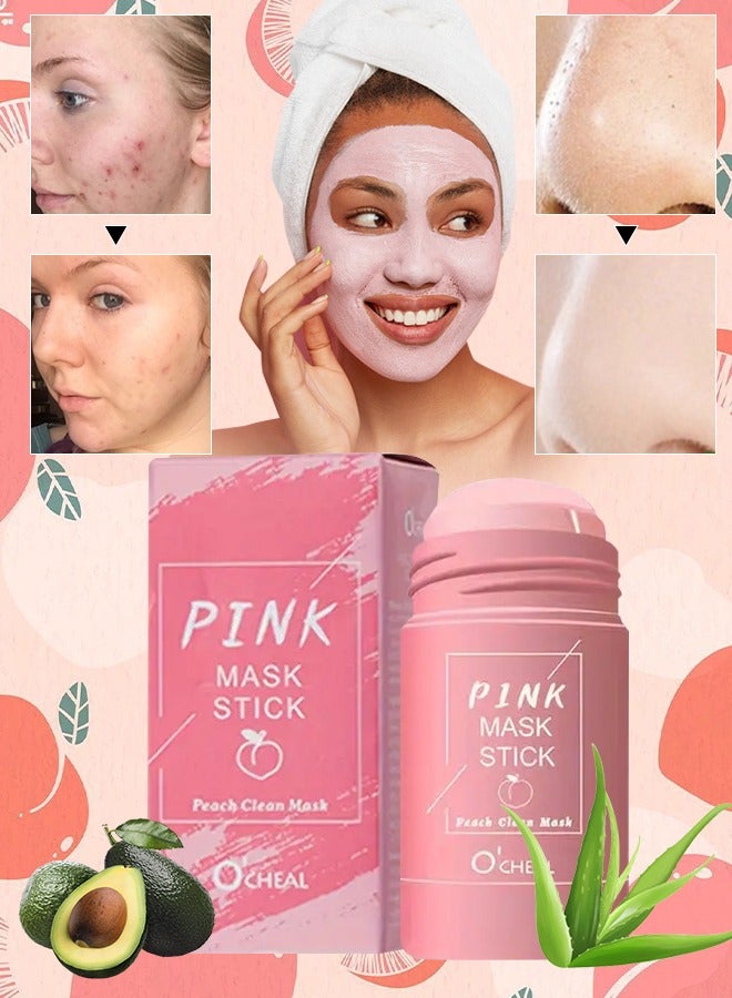Pink Mask Stick Cleans Face Minimize Pores Blackhead and Acne Anti Aging Wrinkle Reduction Skincare with Peach Face Mask Blackheads and Acne Removal Peach Clay Face Mask 40g