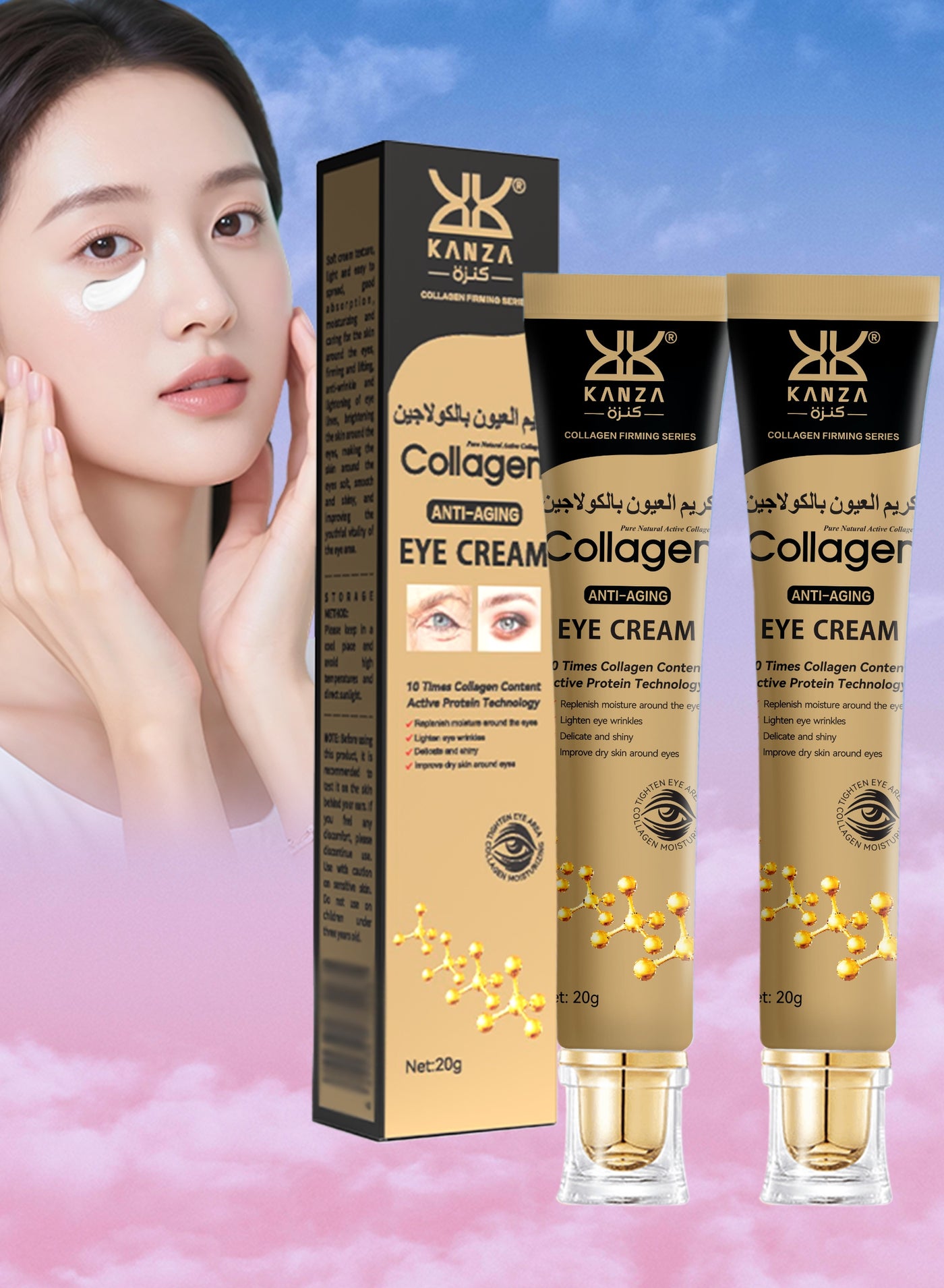 2Pcs Collagen Anti aging Eye cream 20g Firming Hydrating Anti Wrinkle Under Eye Cream for Dark Circles Peptide Eye Cream Puffiness Eye Cream Improve Elasticity Eye Treatment Cream