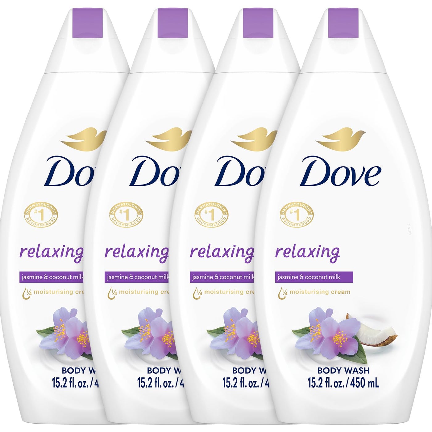 Dove Body Wash Relaxing 4-Pack â€“ Jasmine & Coconut Milk for Softer, Smoother Skin, 15.2 Oz Ea