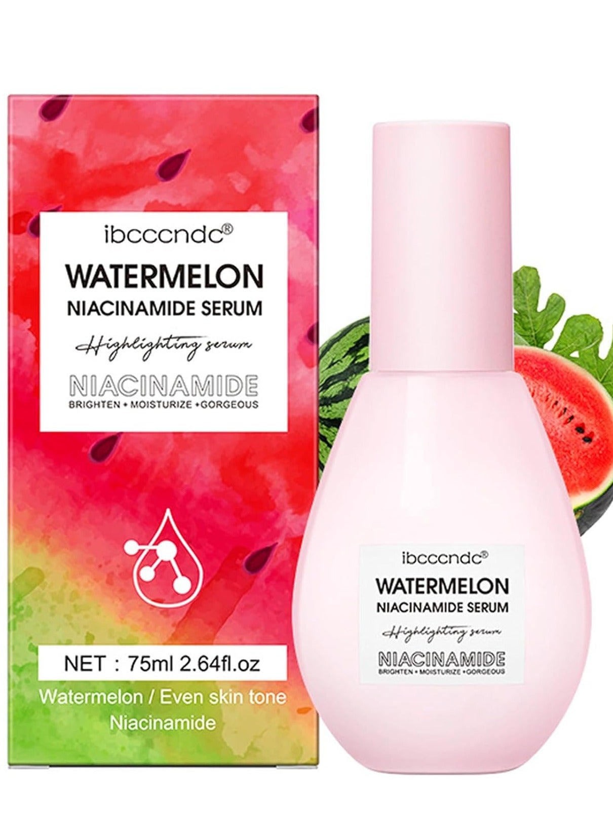 Watermelon Niacinamide Moisturize Serum for Face Skin Care, Hydrating & Brighten with Hyaluronic Acid, Glycerin and Vitamin E, Lightweight Facial Serum & Priming Liquid Highlighter(75ml)