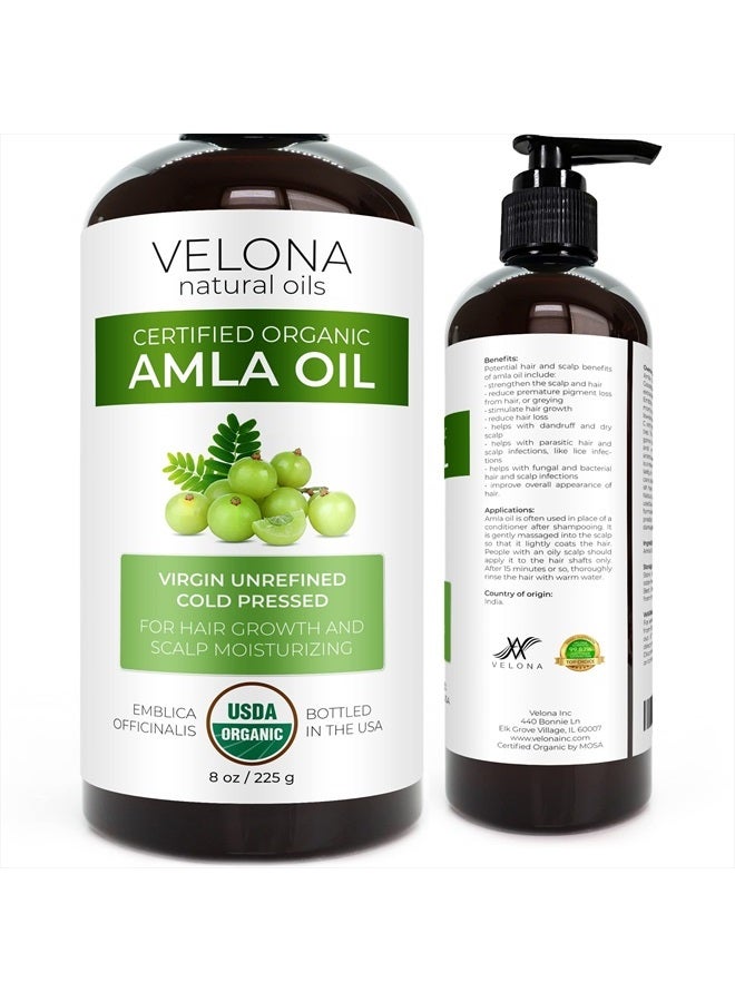 Amla Oil USDA Certified Organic - 8 oz | 100% Pure and Natural Carrier Oil | Extra Virgin, Unrefined, Cold Pressed | Hair Growth, Body, Face & Skin Care | Use Today - Enjoy Results…