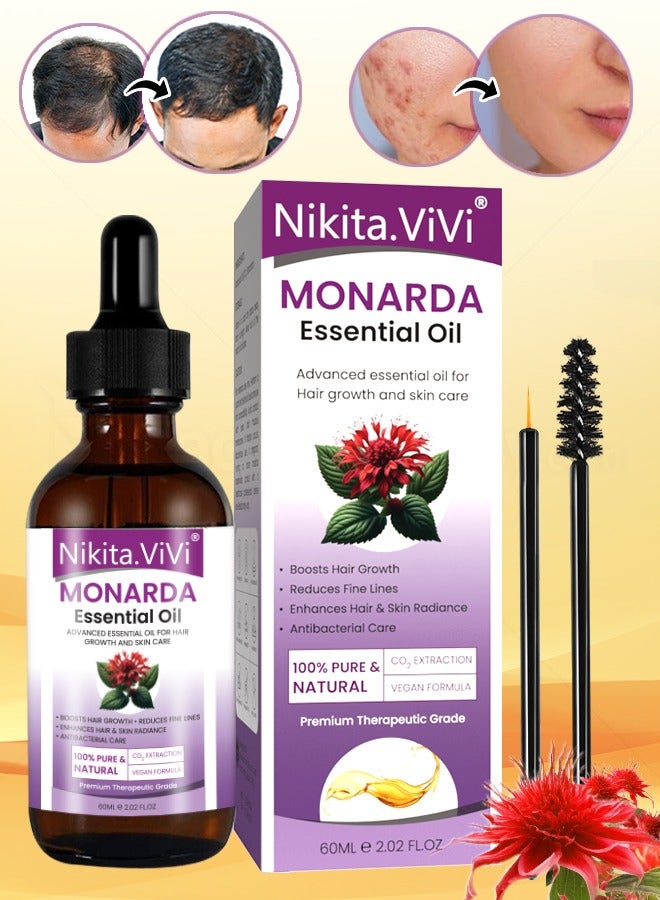 Monarda Essential Oil for Hair Growth 100% Pure Natural Co2 Extraction Monarda Essential Oil for Hair and Skin Reduce Fine Lines and Wrinkles Promotes Hair Eyelash Eyebrow Growth and Antibacterial Hair Oil 30ml