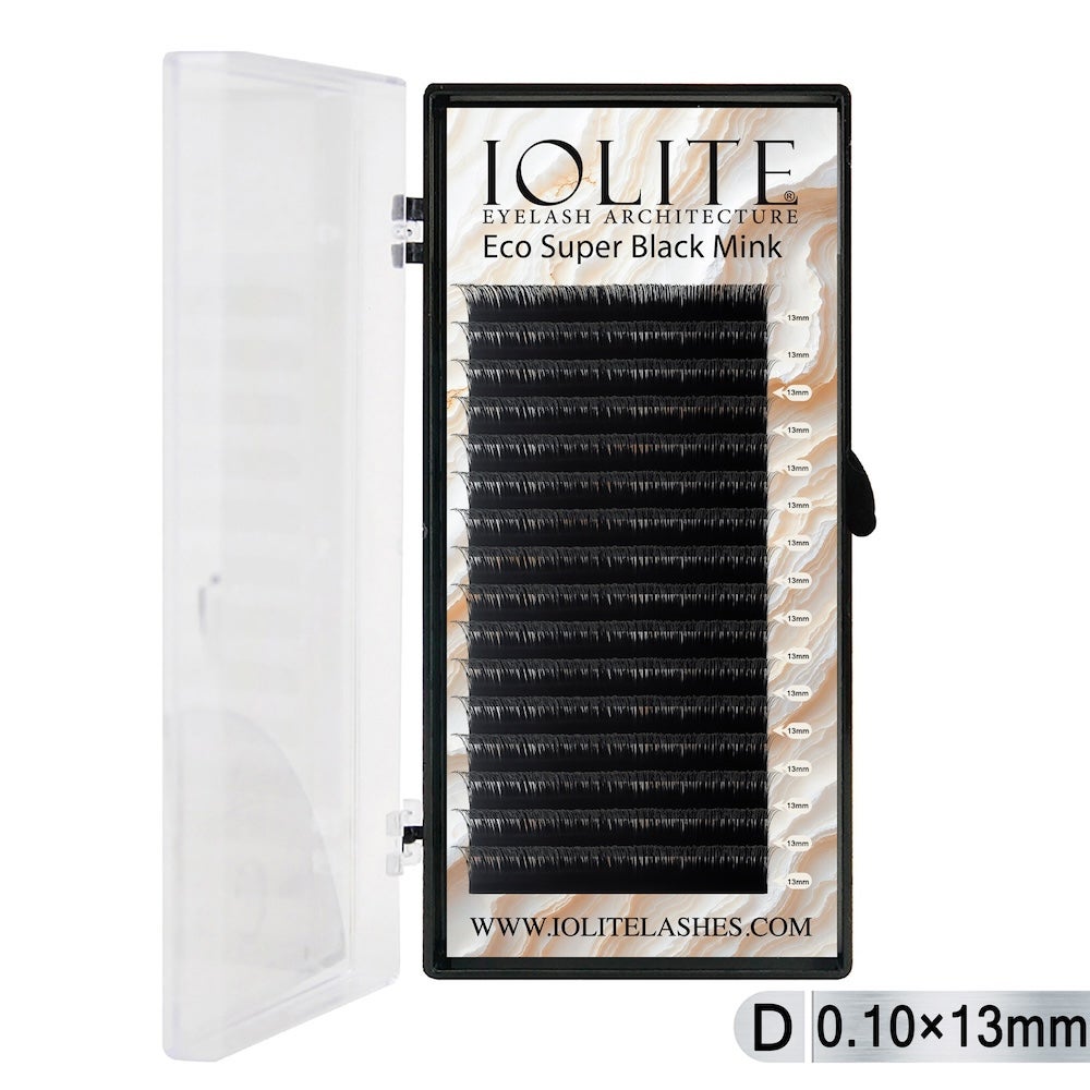 Iolite Super Black Mink Lash Extension – D Curl 0.10T Mix (6mm–15mm) | Premium Black Mink Eyelash Extension Tray for Lash Artists ISBMD10T - 13MM