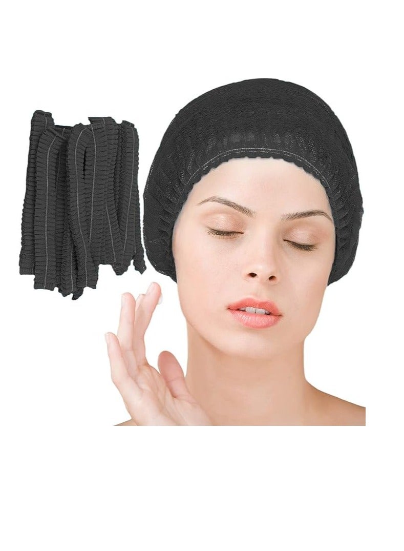 Disposable Bouffant Caps 100 Pcs  Elastic Dust Cap for Food Service, Sleeping Head Cover (Black)