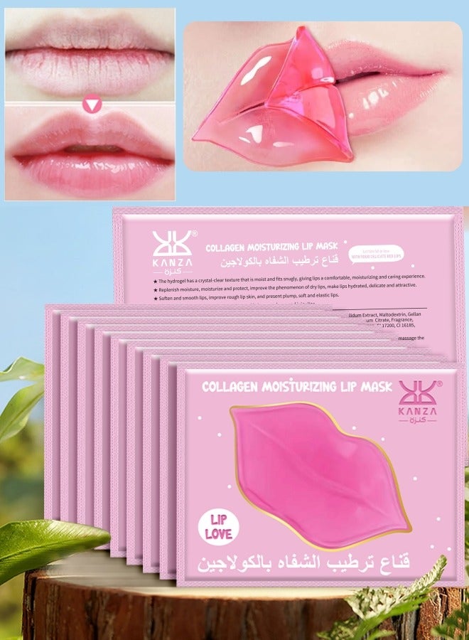 10 Pcs Collagen Moisturizing Lip Mask Set Lip Plumper Hydrating Nourishing Crystal Pink Lip Mask Natural Shiny Moisturizing Smooth Texture Healthy Elasticity Lip Mask Collagen Lip Mask 10x8g