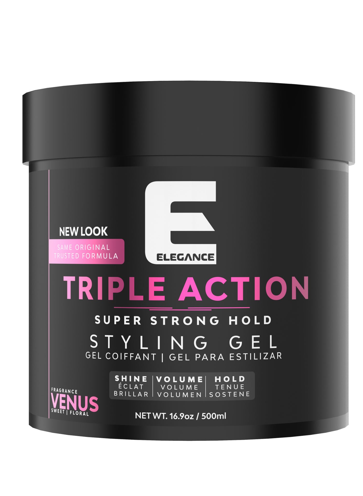 Elegance-E Series Venus Triple Action Styling Gel 500ml- Super Strong Hold, Volumizing, Flake-Free with Long-Lasting Shine and Refreshing Fragrance