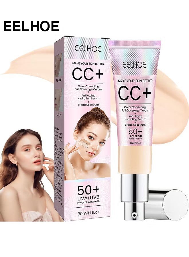 CC Color Correcting Full Coverage Cream SPF 50+, CC Cream Foundation, Lightweight Full Coverage Hydrating Serum, Control Oil And Moisturize Waterproof Long Lasting Matte Color Correcting Cream (LIGHT)