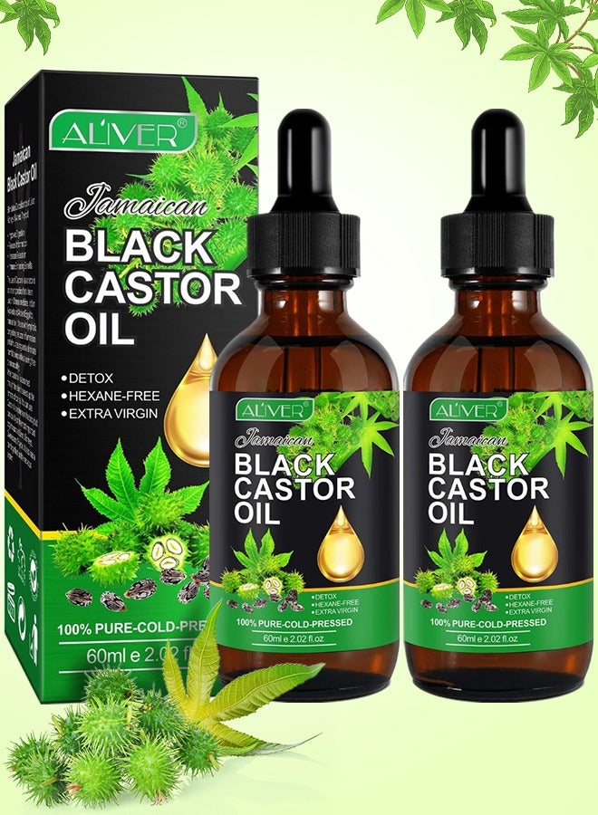 2 Pcs Organic Castor Oil Pure Natural Massage Oil Cold Pressed Jamaican Black Castor Oil for Detox Compress Wrap Skin Conditioning Oil Hair Eyelash Oil Nourish Scalp Dry Skin Moisturizer Carrier Oil