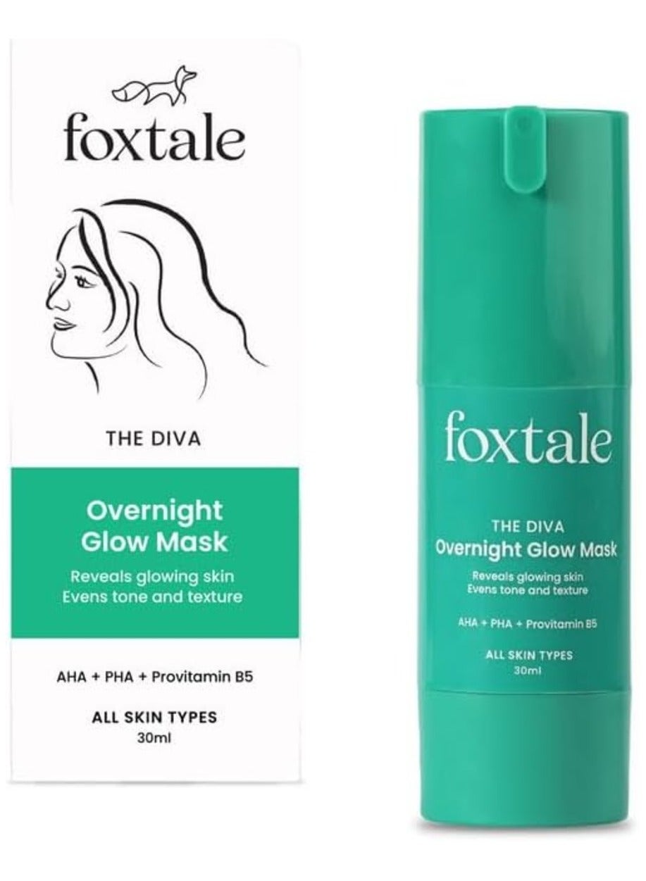 2% Glycolic + 2% Lactic Acid Overnight Glow Mask With AHA, PHA & Provitamin B5 30 second facial for salon like brightening For clear, smooth, soft skin Men and Women 30 ml, Green