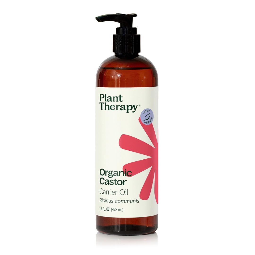 Plant Therapy Castor Oil USDA Organic Cold Pressed 100% Pure Hexane Free 16 oz Conditioning & Healing, For Dry Skin, Hair Growth, Eyelashes
