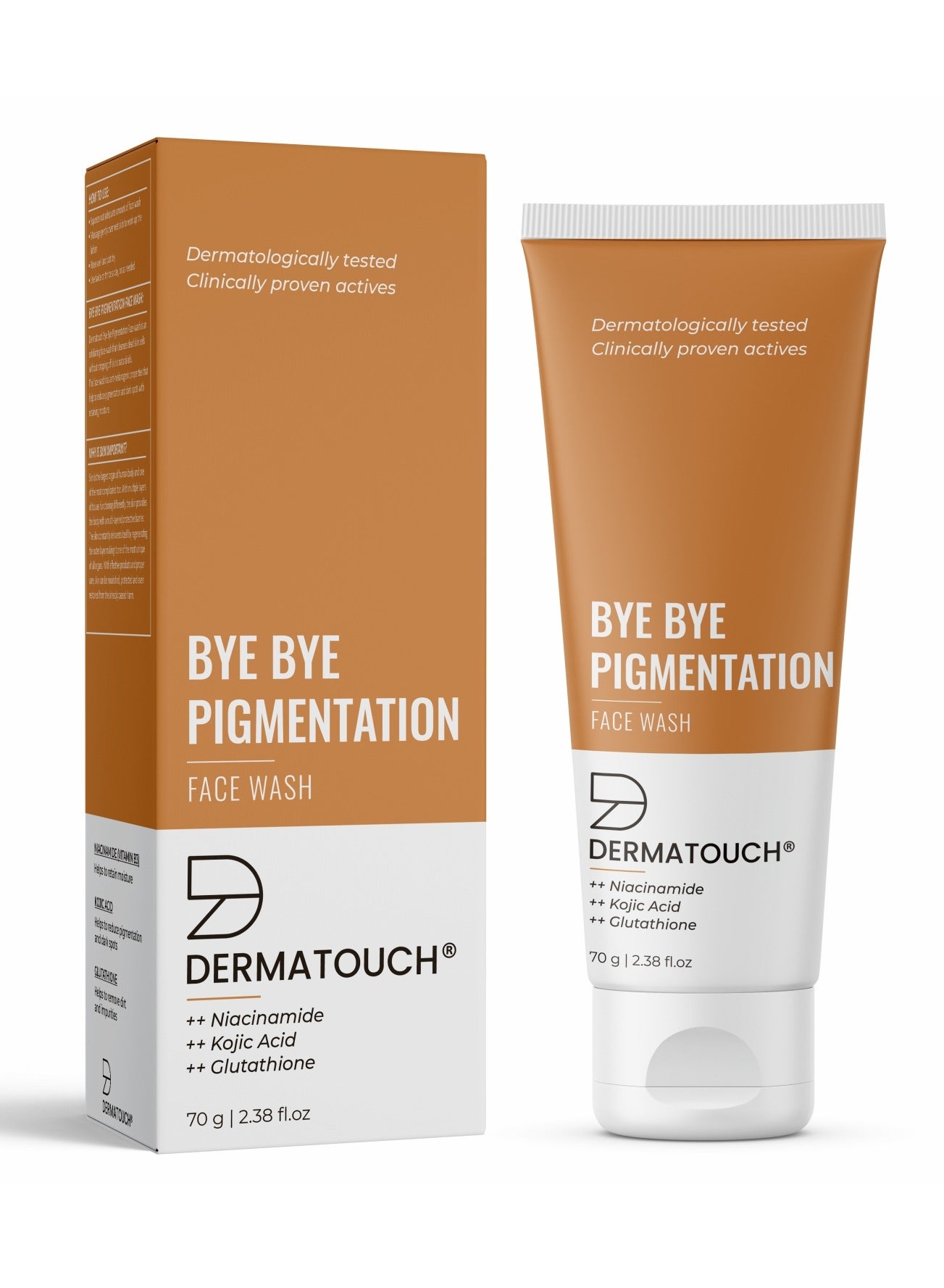 DERMATOUCH Bye Bye Pigmentation Face Wash || Anti Pigmentation Face Wash for Women/Men with Niacinamide, Kojic Acid, & Glutathione – 70G