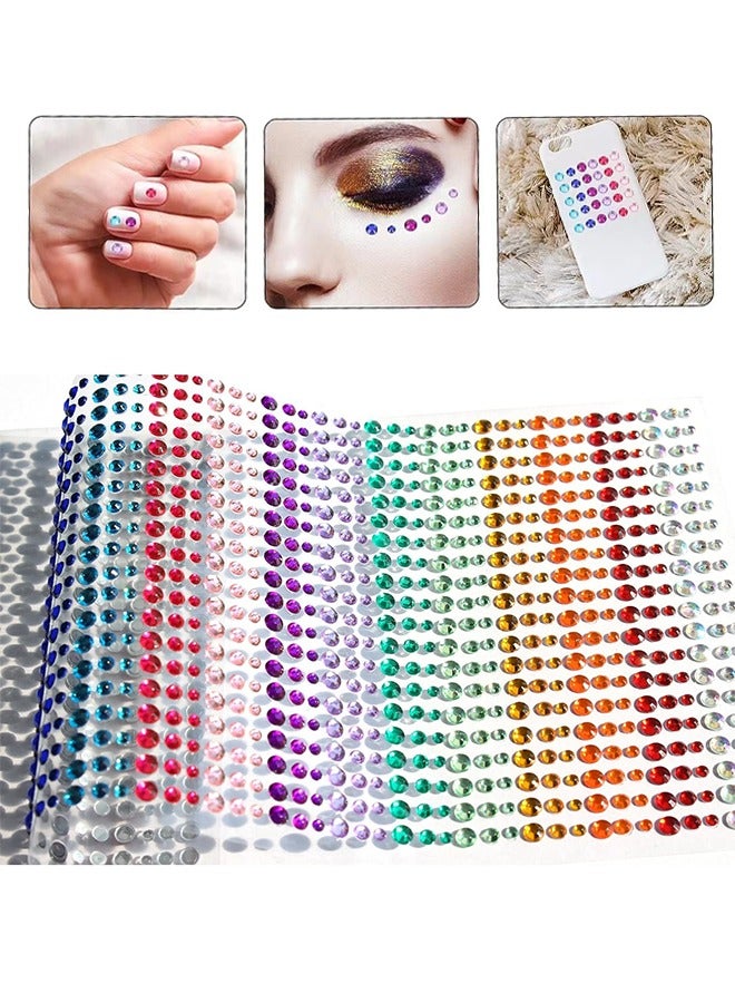Crystal Rhinestone Stickers 15 Colors 3 Sizes Kids DIY Embellishment Self Adhesive Jewels Sticker Colorful Diamond (900 Pieces)