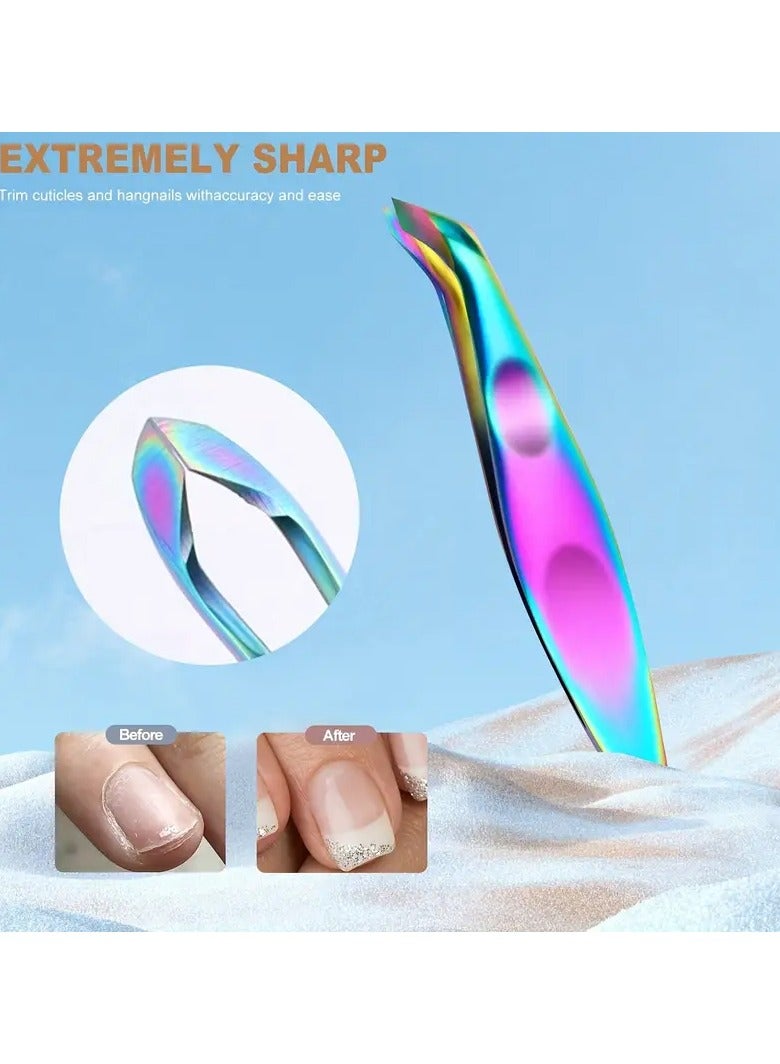 Professional Nail Tool For Removing Dead Skin And Cuticles, Made Of Stainless Steel With A Sharp And Colorful Titanium Coating