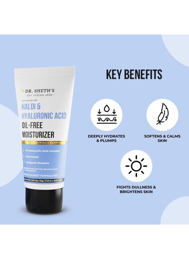 Dr. Sheth’s Haldi And Hyaluronic Acid Oil-Free Moisturizer | Lightweight Moisturiser to Rehydrate Dull Skin | 1% Hyaluronic Acid, Cica Extract And Aquaporin Boosters | Women And Men | 50g - image 2