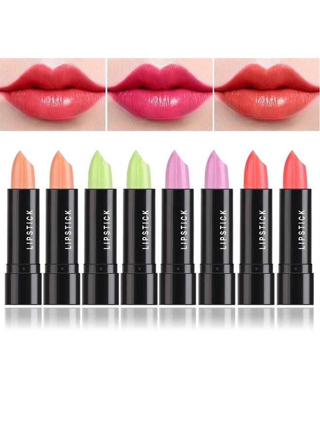 8 Pcs Color Changing Change Lipstick,Magic Lipstick Jelly Lip Balm,Moisturizer Tinted Lip Tint Stain Long Lasting Waterproof Temperature Color Change Lip Gloss