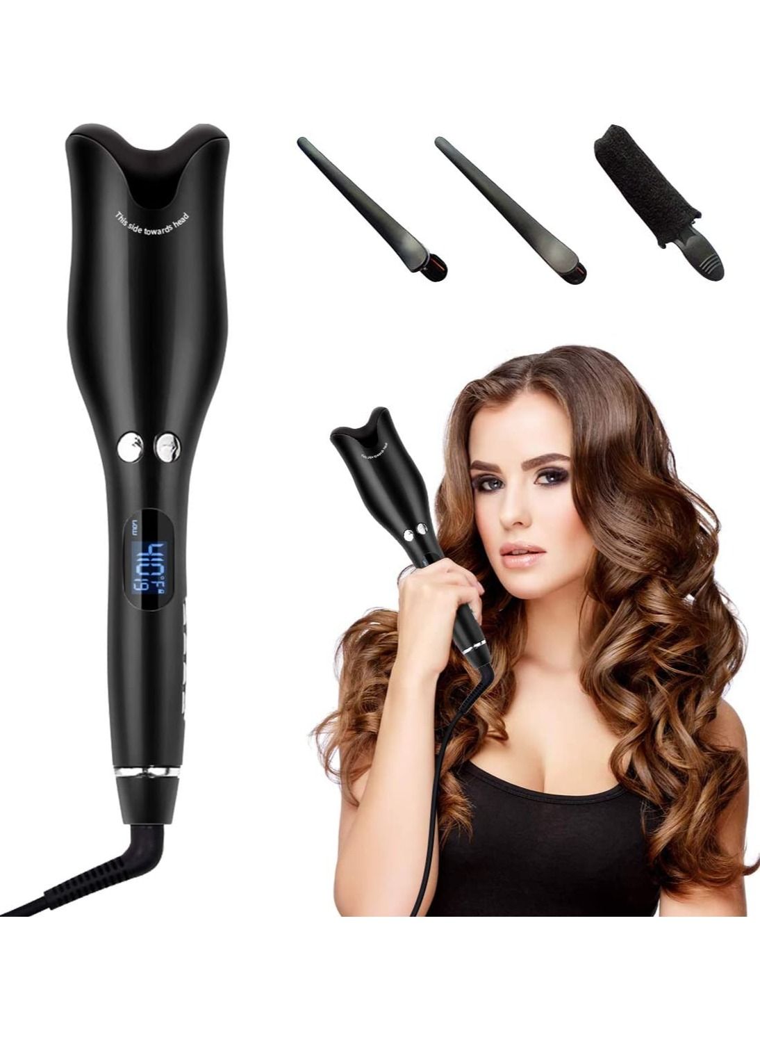 Automatic Ceramic Rotating Hair Curler, Professional Air Spin N Curl Hair Curler for All Hair Types, LCD Digital Display