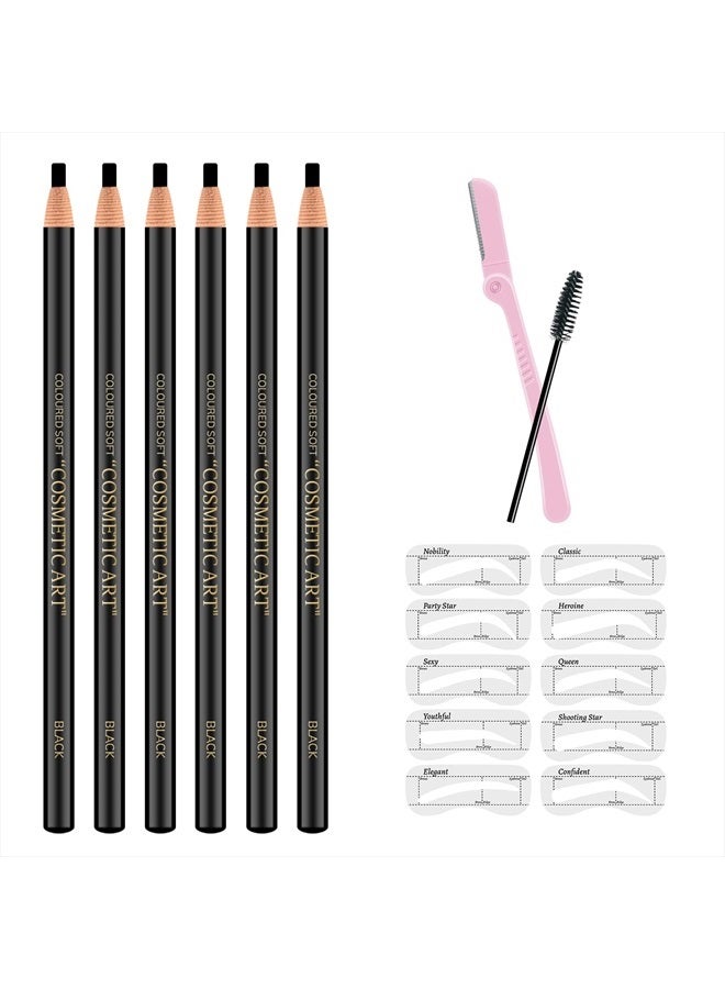 6 Pcs Pull Cord Peel-off Eyebrow Pencil Tattoo Makeup and Microblading Supplies Set for Marking, Filling and Outlining, Waterproof and Durable Permanent Eyebrow Liner-Black