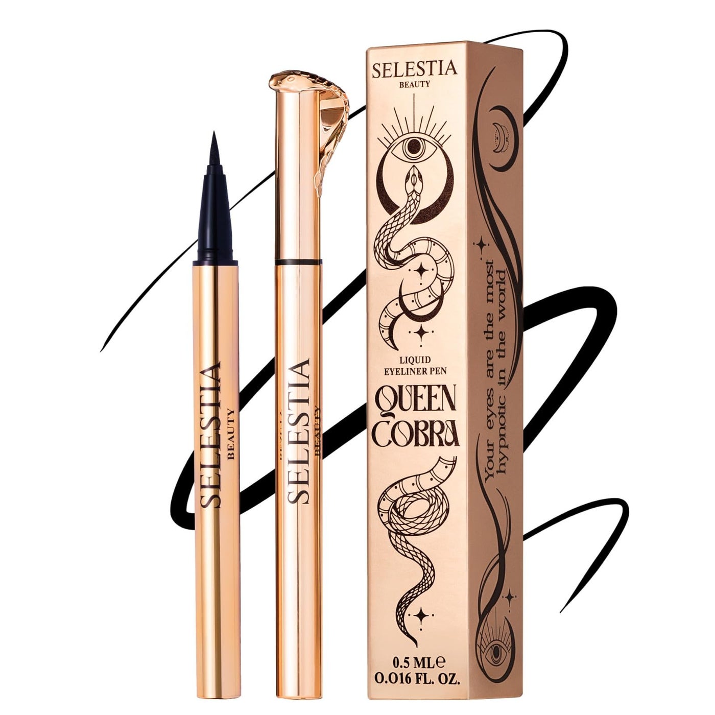 SELESTIA BEAUTY Black Liquid Eyeliner Pencil Queen Cobra â€“ Long-Lasting â€“ Quick-Drying, No Flaking â€“ Thin Applicator & Intense Color â€“ 0.016 fl.oz