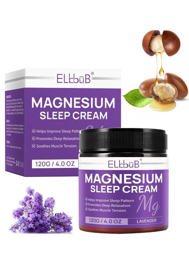 120g Magnesium Sleep Cream Pure Magnesium Body Cream Organic Magnesium Cream for Legs Arms Chest Neck Wrist Thigh Natural Magnesium Cream for Better Sleep Relief and Relaxation Relieve Muscle Tension Lavender Sleeping cream