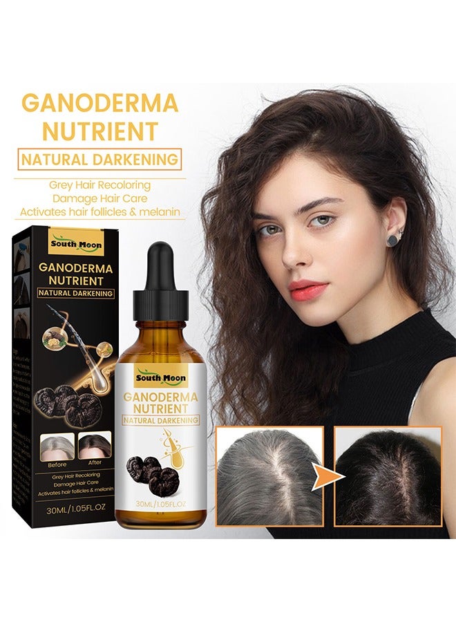 Ganoderma Nutrient Natural Darkening， Grey Hair Recoloring Damage Hair Care Activates Hair Follicles &Melanin 30ml