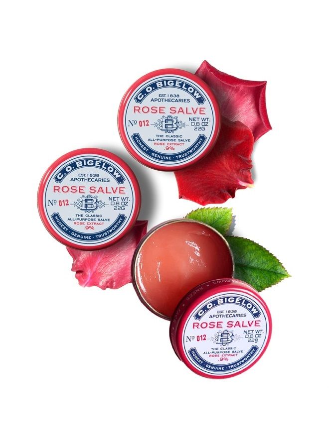 C.O. Bigelow All Purpose Salve Lip Balm Tins, Rose Salve Pack of 3 for Chapped Lips & Dry Skin - Moisturizing Lip, Cuticle and Skin Salves, 0.8 oz each