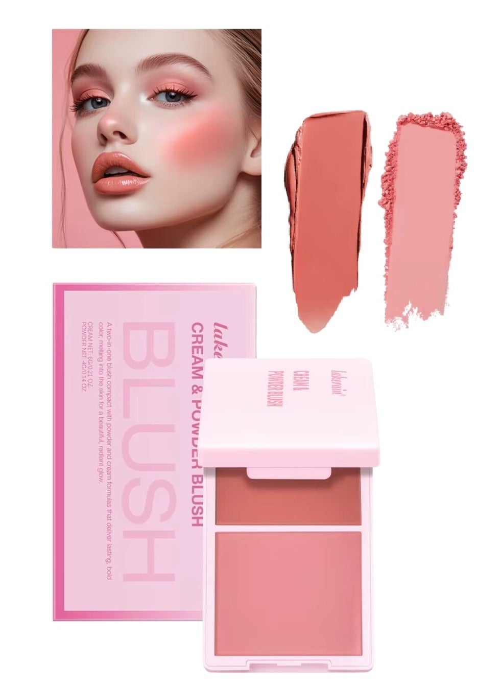 Cream and Powder Blush 2 In 1 Cream Blush for Long Lasting Non Fading Bold Color Waterproof and Sweatproof Smooth Makeup Blush Palette Duo Golden Peach 01