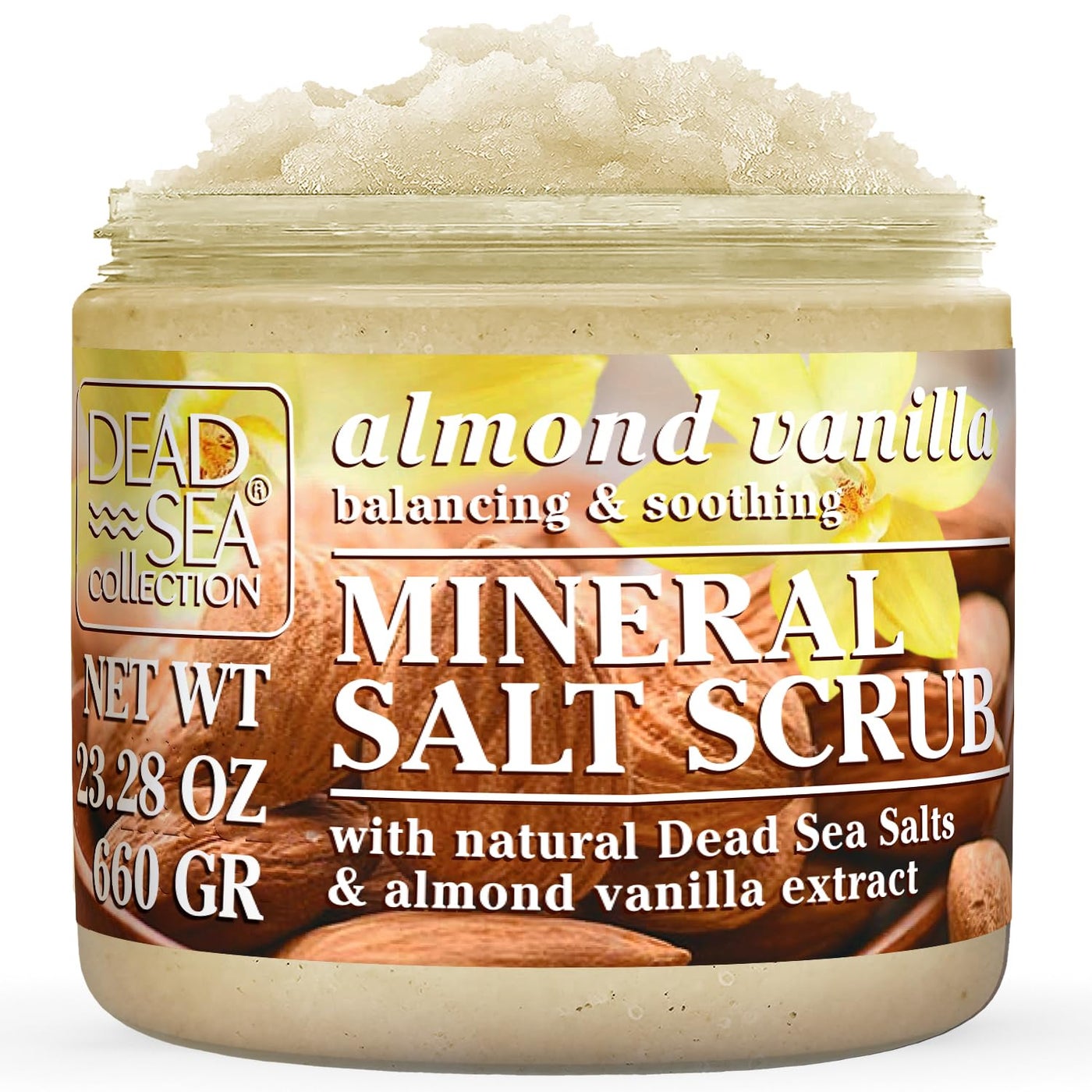 Dead Sea Collection Almond Vanilla Salt Scrub â€“ Exfoliating Body Scrub for Women â€“ Moisturizing and Nourishing Skin â€“ with Pure Oils and Dead Sea Minerals (23.28 Oz)