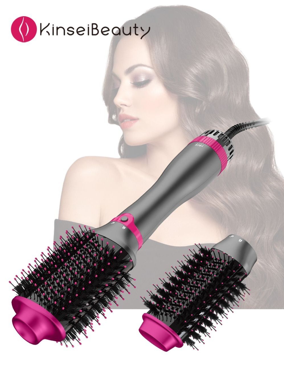 4-in-1 Hair Dryer Brush, One-Step Volumizer 1200W Blow Dryer Brush, Hair Styler with 2 Rechangeable Brushhead, Hot Air Brush Set for Hair Drying/Straightening/Curling/Hair Comb