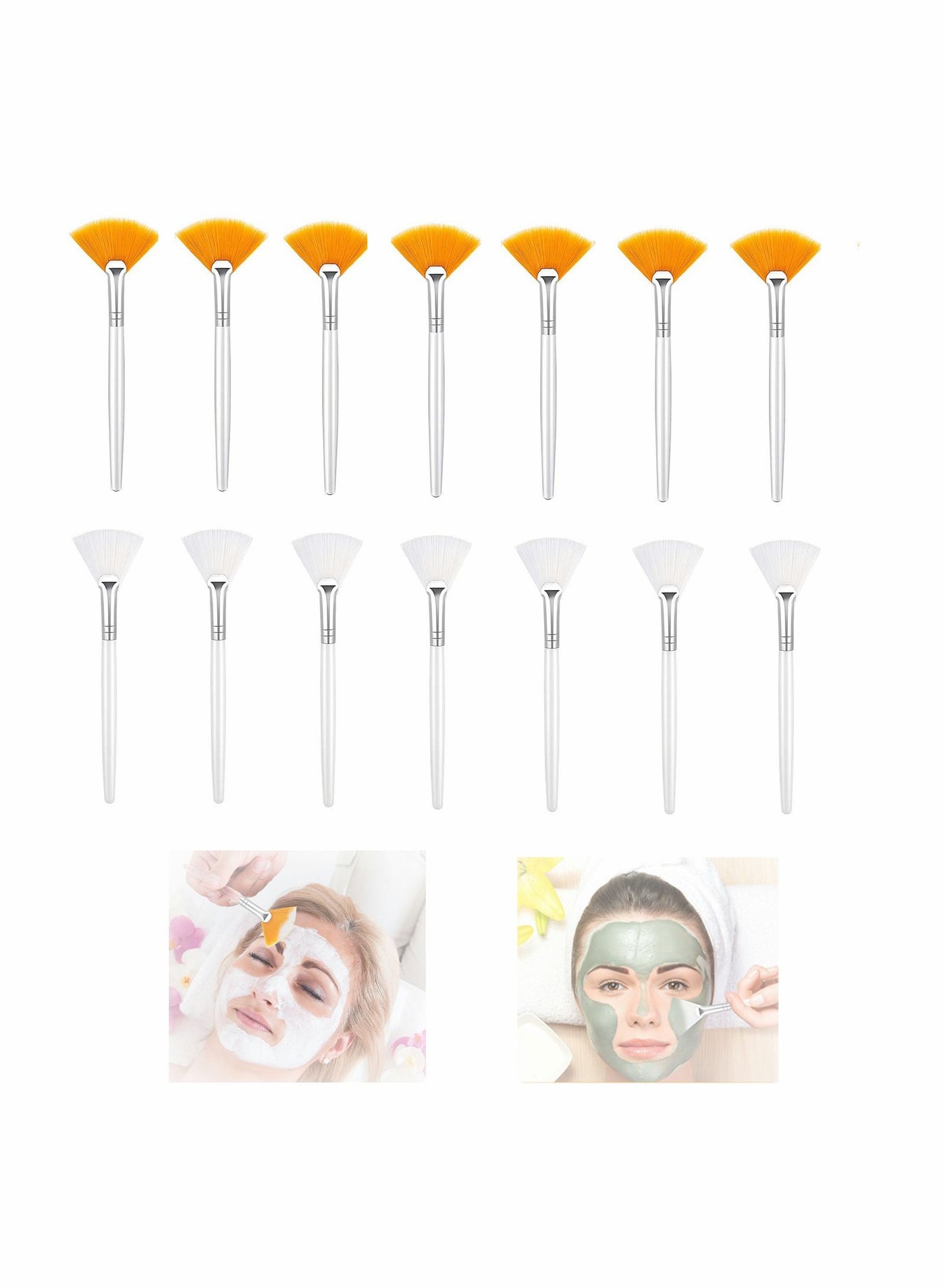 14 Pieces Facial Applicator Brush, SYOSI Soft Fan Brushes, Acid Applicator Brush, Cosmetic Makeup Applicator Tools for Mud Cream (5.82 Inches, Yellow, White)