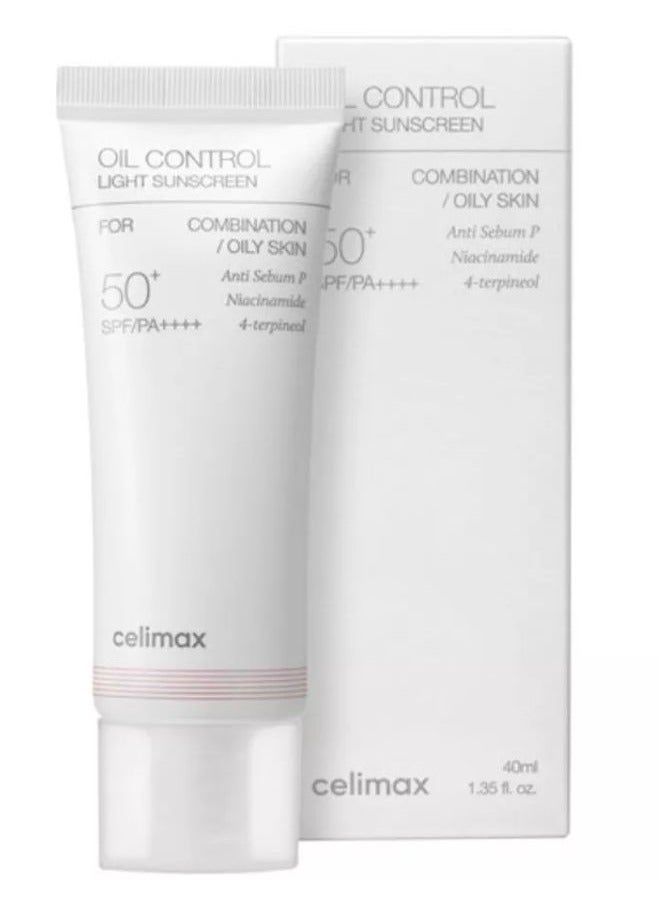 Oil Control Light Sunscreen SPF50+ PA++++ 40ml, Korean Face Sunscreen, Lightweight, Sebum Control, Fragrance-Free, for Sensitive Skin
