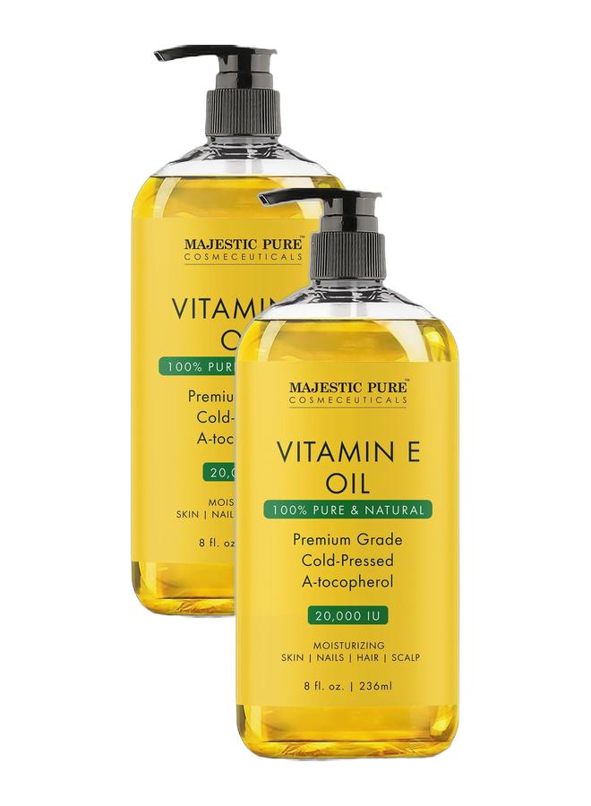 Pack of 2 Vitamin E Oil 236ml | 100% Pure Natural | Cold Pressed Skin Care Oil for Face, Hair, Scalp, Nails, Scars & Body