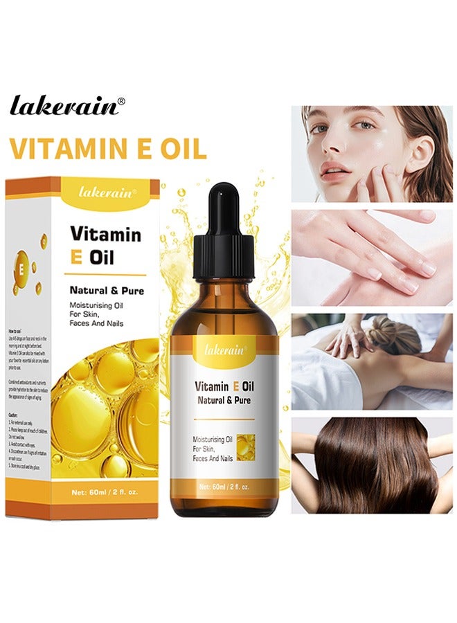 60ml Vitamin E Oil Repair Dry Damaged Skin Smooth Even Skin Tone Moisturizing Antioxidant and Soothing Vitamin E Oils for Face Hair Body Skin and Nails Natural Pure Hydrating Oil