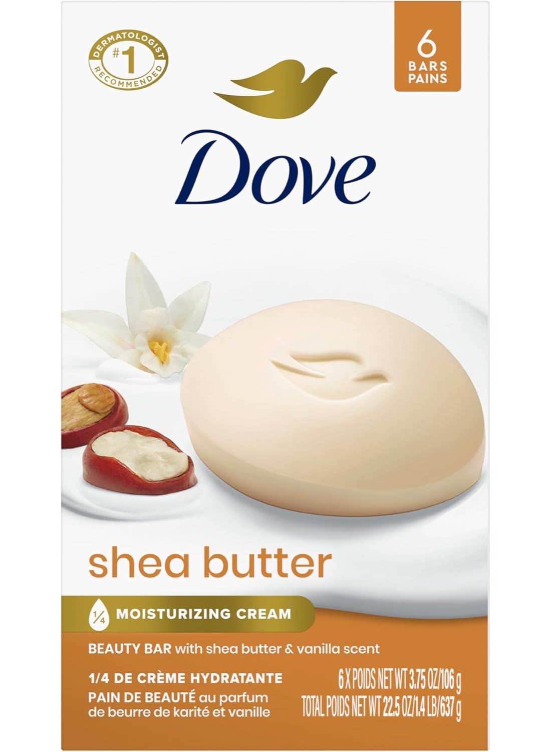 Dove Purely Pampering Beauty Bar, Shea Butter , 6 Bar  x 106 g