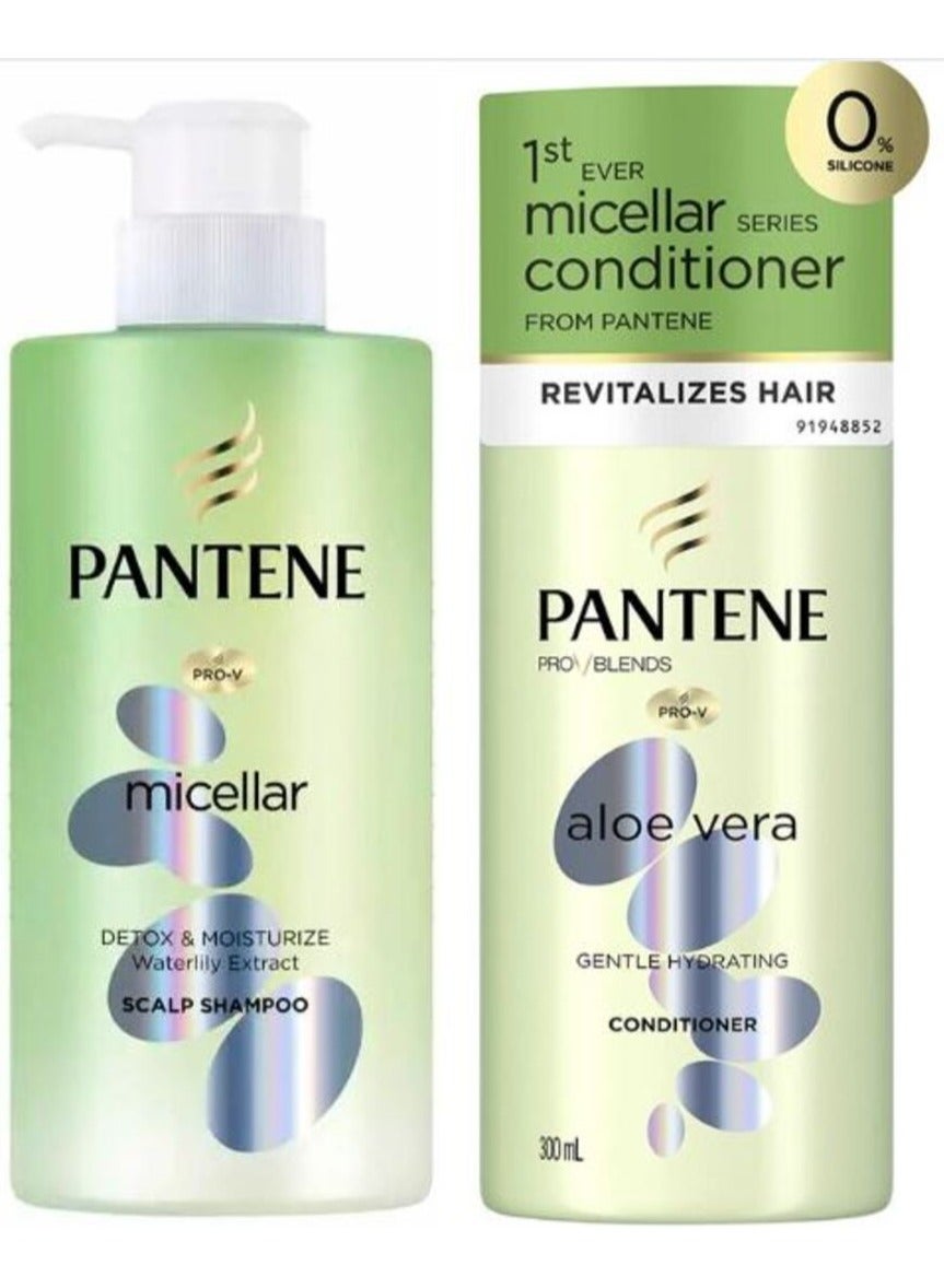 Pantene Micellar Hair Care Set – Detox & Moisture Scalp Shampoo + Aloe Vera Gentle Hydrating Conditioner 300ml + 300ml