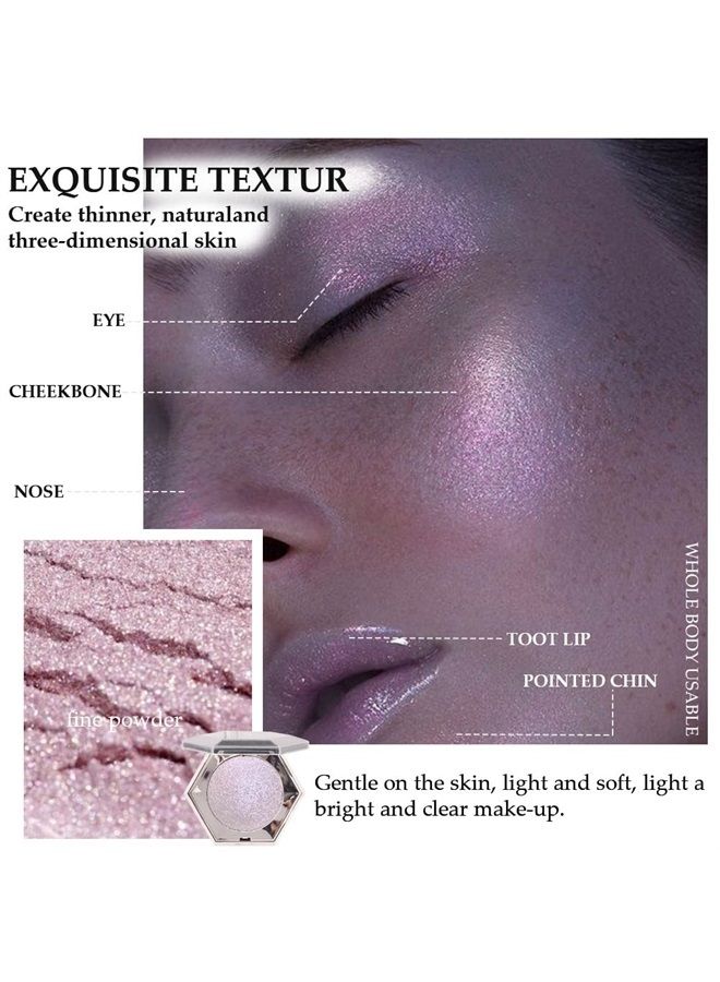 Purple Pink Shimmer Highlighter Highlight Makeup Contour Powder Palette， Face Illuminator Highlighter, Blush and Makeup Highlighter Bronzer Palette Highlighter+Makeup iluminadores Illuminator Make Up