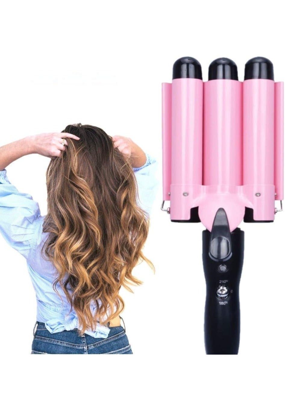 3 Barrel Jumbo Curling Iron Wand 32mm, Adjustable Temperature Ceramic Hair Crimper for Big Beachy Waves, 1.25'' Barrel Curling Iron for All Hair Types, Professional 3 Barrel Wave Styler for Long-Lasting Curls