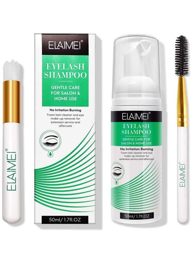 Eyelash Extension Shampoo 50 ml / 1.7 FL.OZ + Brush - Eyelid Foam Cleaner - Lash Foam Shampoo - Eyelash Wash and Eyelash Bath for Extensions - Salon Use and Home Care