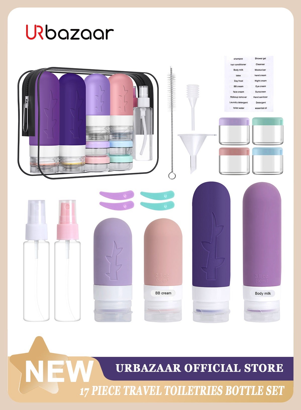 18pack Travel Bottles for Toiletries,TSA Approved Silicone Travel Containers jar for Toiletries,Leak Proof Refillable Liqus Shampoo And Conditioner Travel Essentials toiletry Bottles