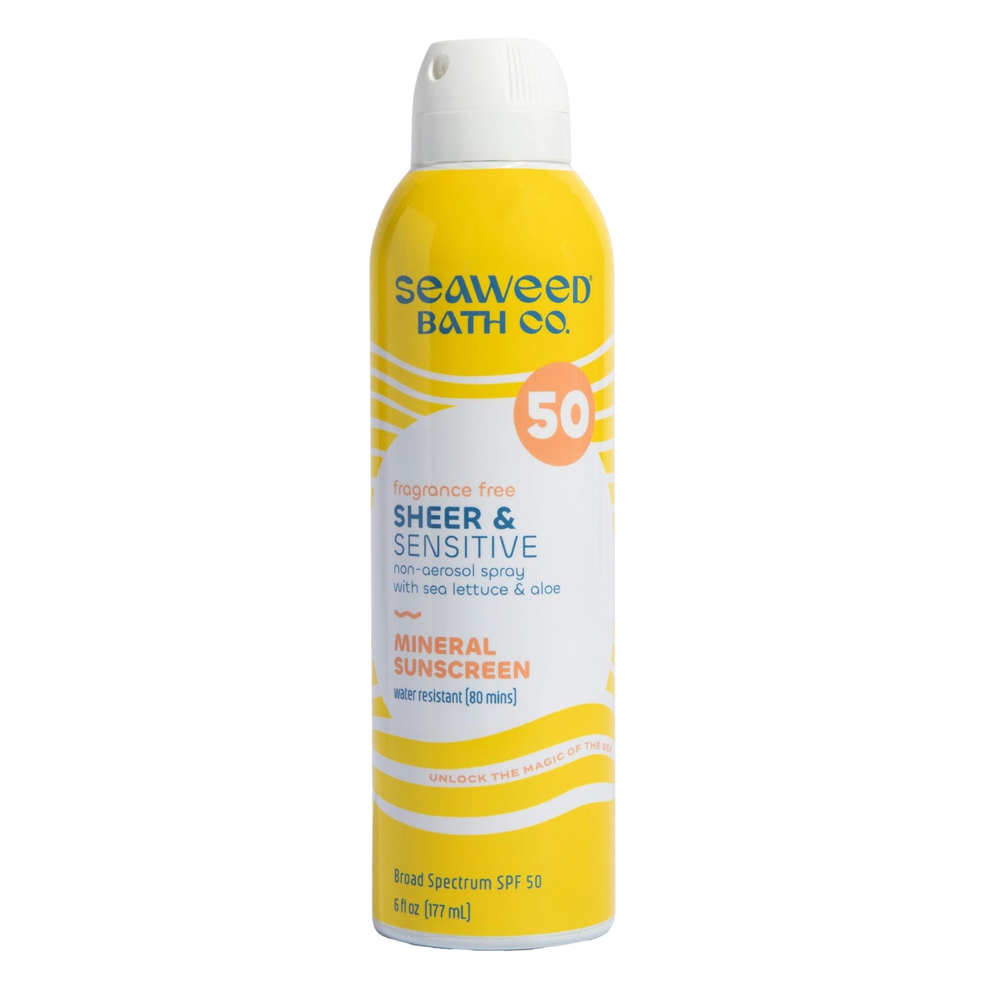Seaweed Bath Co. Sheer Mineral Sensitive SPF 50 Broad Spectrum Sunscreen Spray - Fragrance Free, Non-Nano, Skin-Friendly Formula - 6 oz