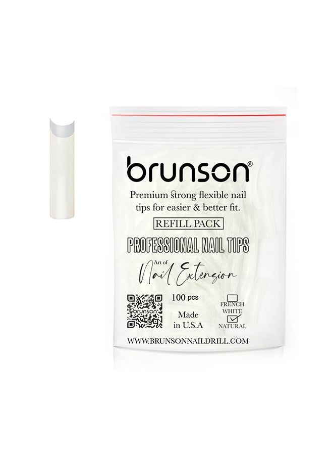 False Nail Tips False Classic French White Professional Refill Pack 100 Pieces - Size 8, CLFCW8