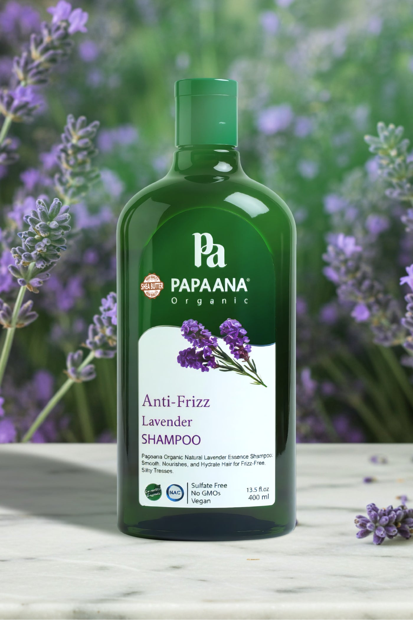 Anti-Frizz Lavender Shampoo with Shea Butter – 400ml, Frizz Control & Hydration for Smooth, Silky Hair with Shea Butter