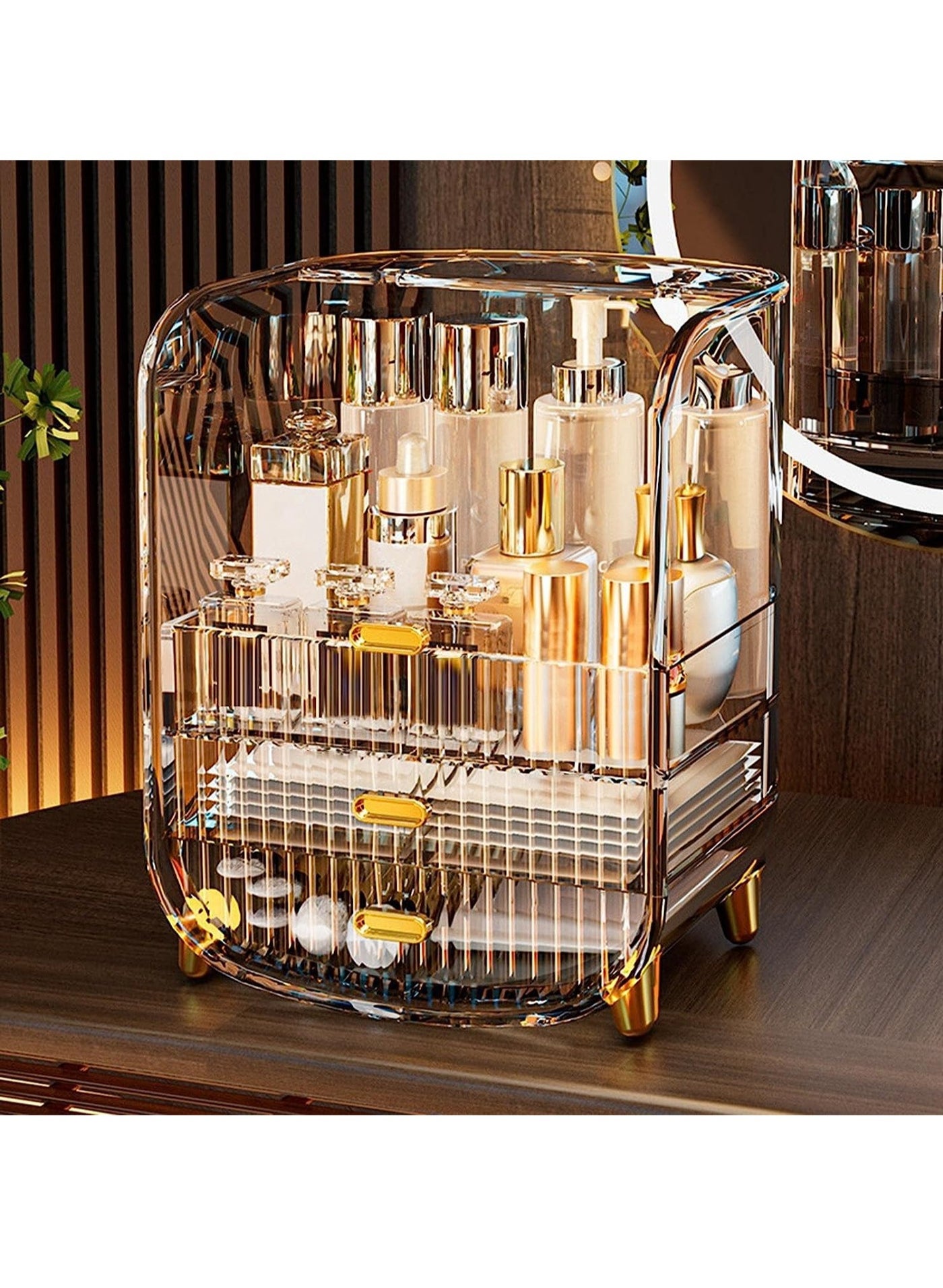 Makeup Organizer Large Capacity Cosmetics Makeup Organizer for Vanity Dustproof Waterproof Cosmetics Display Case with Drawers for Skincare Lipstick Brushes and Jewelry