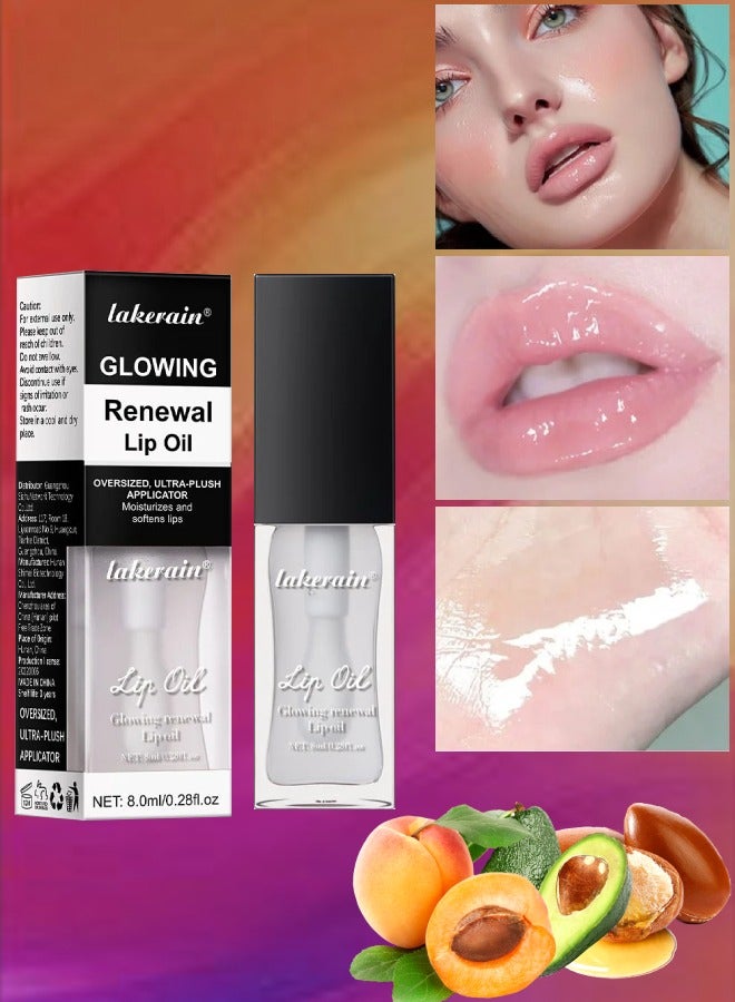 Glowing Renewal Lip Oil Lip Balm Plumper for Moisturizing Hydrating Softens Lips with Oversized Ultra Plush Applicator Nourishes Repairs Lips and Lightens Lip Lines Lip Gloss Oil Clear 02