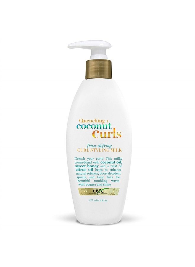 Quenching + Coconut Curls Frizz-Defying Curl Styling Milk, Nourishing Leave-In Hair Treatment with Coconut Oil, Citrus Oil & Honey, Paraben-Free and Sulfated-Surfactants Free, 6 fl oz