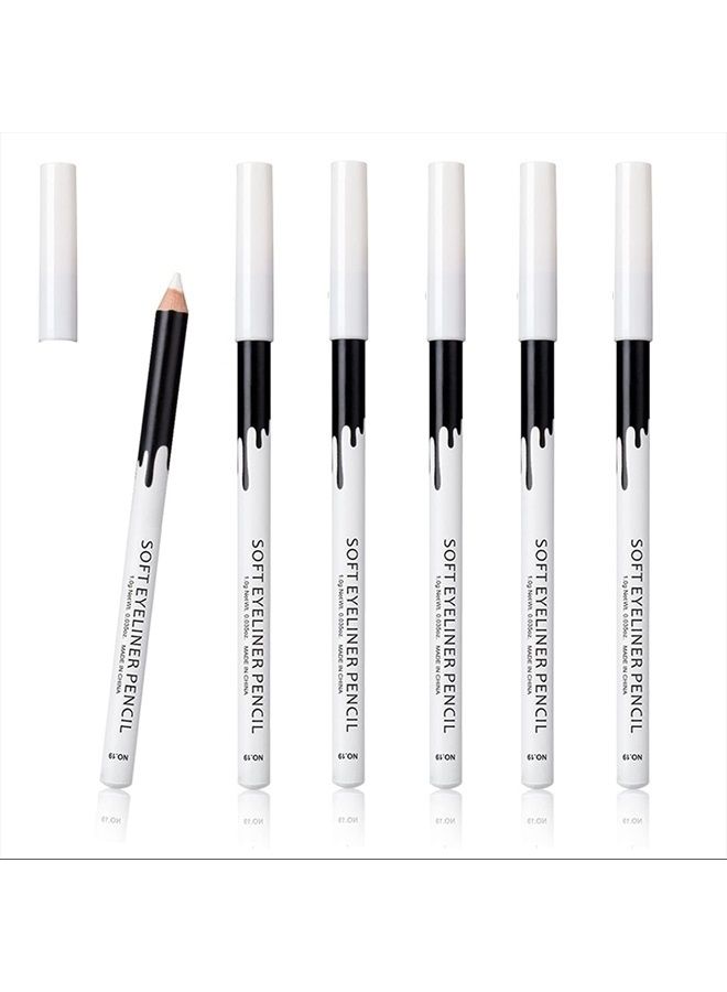 6 White Eyeliner Pencils Professional Use as Highlighter, Soft, Waterproof, Long-Lasting Eyeshadow, Eye Brightener,Eye Shadow Pencil, Lip Line Pen, Eyelid Pad, Pencil Makeup Set Tool