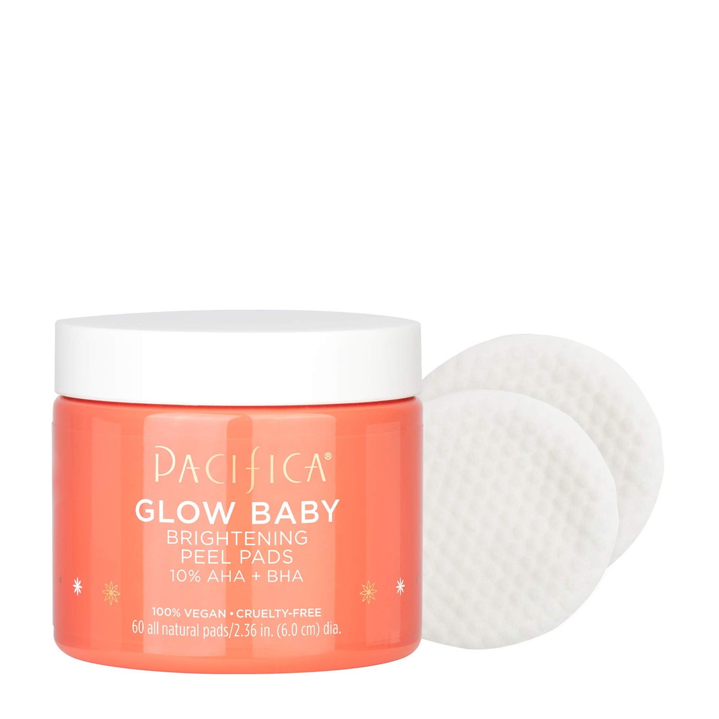 Pacifica Glow Baby Brightening Peel Pads 10% AHA + BHA Exfoliating Face Pads for Glowing Skin Resurfacing Glycolic Acid & Salicylic Acid Pad to Smooth Texture & Minimize Pores Fragrance Free 60 Count
